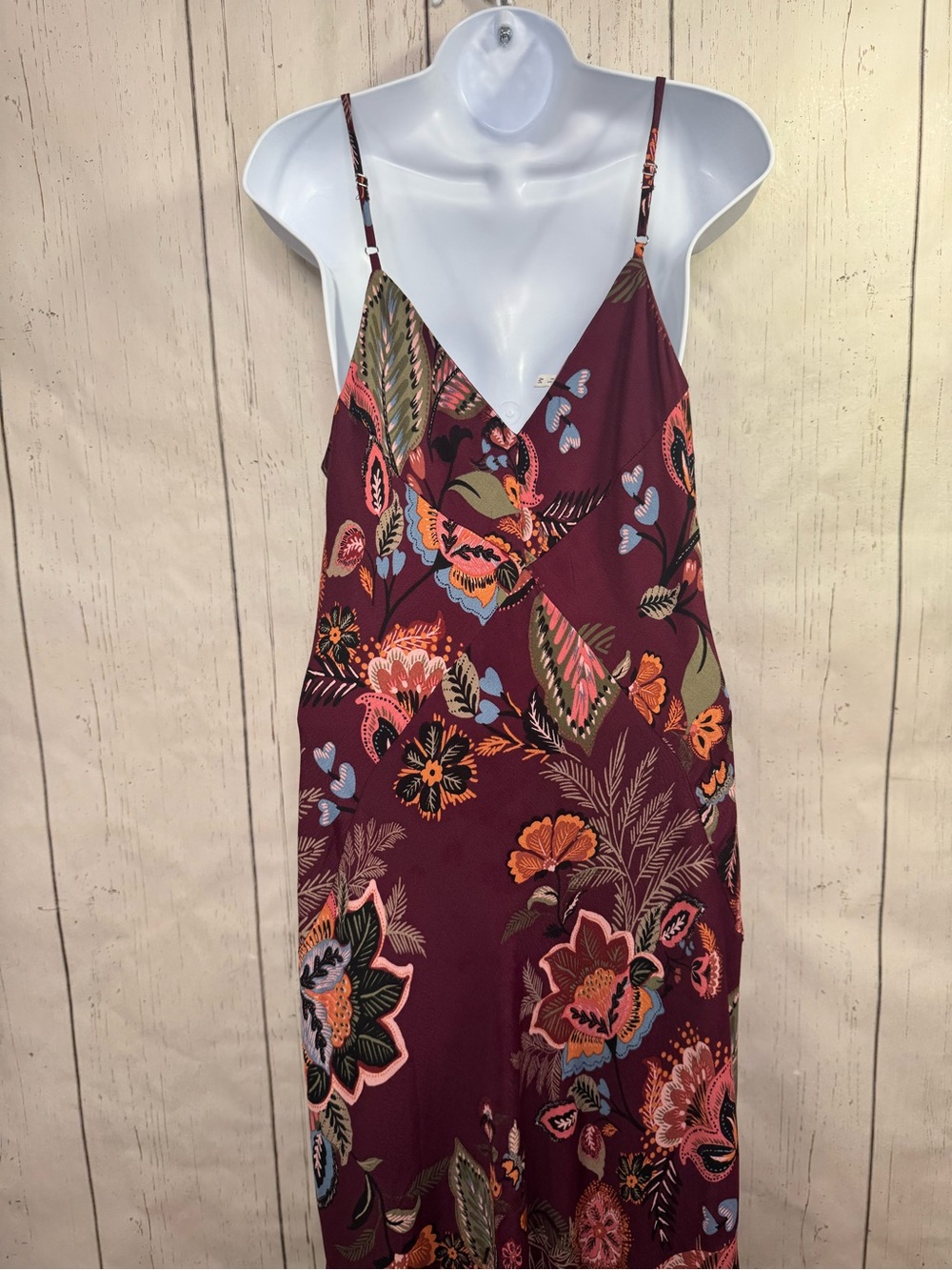 Maurices Burgundy Floral Maxi Dress Boho Cottagecore Slip Dress Whimsical M - Picture 9 of 16